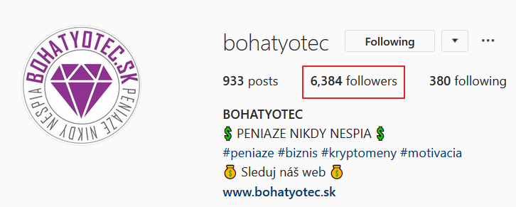 počet sledovateľov Instagramu Bohatyotec v decembri 2019