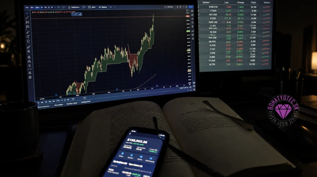 Nočné sledovanie finančných trhov s investičným grafom
