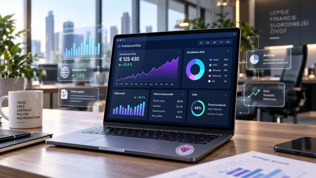 Finančný dashboard a investičné analýzy na notebooku