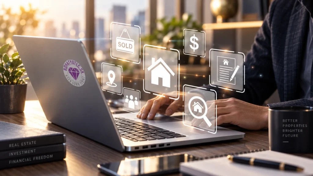 Digitálne riešenia pre nehnuteľnosti a investovanie s logom Bohatý Otec